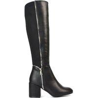 XY London Women's 'Ronald' Silver Zip Up Knee High Boots With Mid Block Heel in Black | Size: 5