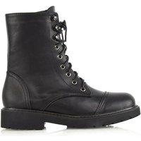 XY London Women's 'River' Lace Up Military Combat Zip-up Flat Ankle Boots in Black | Size: 3