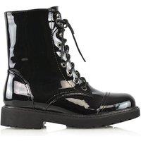 XY London Women's 'River' Lace Up Military Combat Zip-up Flat Ankle Boots in True Black | Size: 8