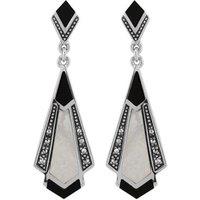 Gemondo Women's Art Deco Style Cabochon Black Onyx, Mother of Pearl & Marcasite Drop Earrings in 925 Sterling Silver