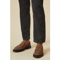 Faith Women's : Barrie Suede Chunky Penny Loafers in Beige | Size: 3