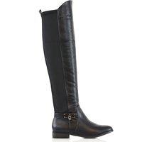XY London Women's 'Bella' Flat Elasticated Over The Knee Boots With Zip Fastening in Black | Size: 3