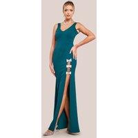 Goddiva Women's Diamante Brooch Thigh Split Mermaid Maxi Dress in Emerald | Size: 18