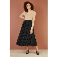 Yumi Women's Black Mesh Heart Print Tulle Skirt | Size: 16