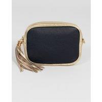 Sarta Women's Beau Italian Leather Crossbody Bag - Gold/Navy Blue, Pebbled in Gold