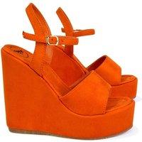 XY London Women's 'Belinda' Wedge Heel Strappy Platform Sandals in Orange | Size: 4