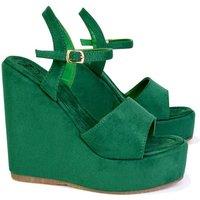XY London Women's 'Belinda' Wedge Heel Strappy Platform Sandals in Green | Size: 4