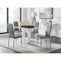 FurnitureboxUK Giovani 4 Grey Dining Table & 4 Velvet Milan Chairs