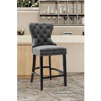 Velvet Upholstered Button Dining Chair Tufted Nailhead with Rubber Wooden Legs Bar Stools for Kitchen Counter