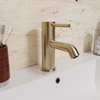 Nes Home Brushed Brass Modern Deck Mounted Round Single Lever Basin Mono Mixer Tap in Beige