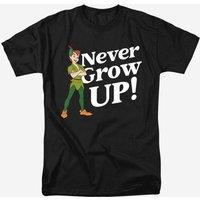 Peter Pan Men's Never Grow Up T-Shirt Black | Size: Large