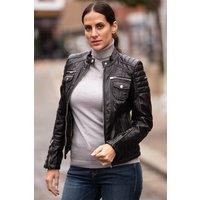 Monomoi Women's 'Elena' Leather Fashion Biker Jacket in Black | Size: 12