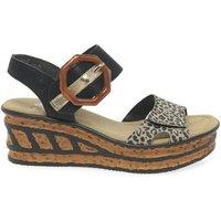 Rieker Women's 'Gift' Wedge Heel Sandals in Black | Size: 6.5