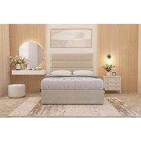 Somnior Chambery Tweed Fabric Hybrid Pocket Sprung Orthopaedic Divan Bed Set with Upholstered Headboard in Natural | Size: Single