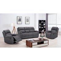 Alaska Grey Suede Fabric 3 Piece Sofa Suite Manual Reclining Armchairs + Static 3 Seater Seater Sofa High Back