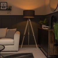 ValueLights Clipper Light Brown Tripod Floor Lamp Large Charcoal Shade in Silver