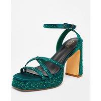 Quiz Women's Green Diamante Platform Heels | Size: 4