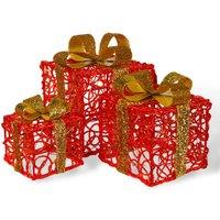 Pegdev Festive Set of 3 Red LED Xmas Boxes Battery Operated Timer 8 Patterns 60 LEDs