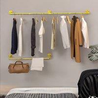 Pirlo Plush Industrial Adjustable Heavy Duty Pipe Wall-Mounted Hanging Rail in Gold