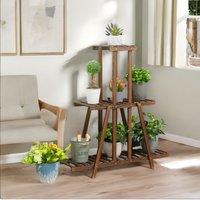 Pirlo Plush 3 Tier Bamboo Indoor Outdoor Living Room Plant Stand in Brown