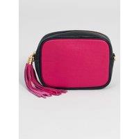 Beau - Italian Leather Crossbody Bag - Fuchsia/Navy Blue, Pebbled