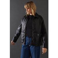 Whipstitch Faux Leather Zip Through Jacket