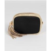 Sarta Women's Beau Italian Leather Crossbody Bag - Black/Gold, Pebbled in Metallic Gold