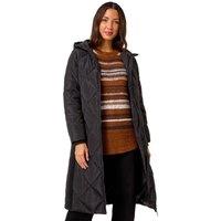 Roman Women's Longline Diamond Quilt Hooded Coat in Black | Size: 10
