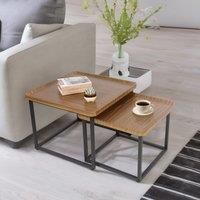 Pirlo Plush 2PC Nesting Tables Industrial Wood Grain Living Room Furniture in Brown