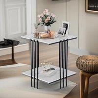 Pirlo Plush 2 Tier Square Faux Marble Side Table Black