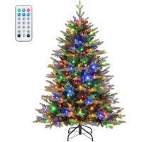 Gymax 5 FT Artificial Christmas Tree 844 Tips 11 Lighting Modes & Remote Control in Green | Size: 5ft