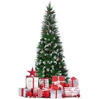 Costway 5 FT Snow Flocked Pencil Christmas Tree Hinged Artificial Xmas Tree with 421 PVC Tips in Green