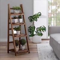 Pirlo Plush 4 Tier Free Standing Ladder Shelf Wooden Plant Stand in Brown