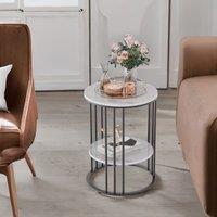 Pirlo Plush 2 Tier Round Faux Marble Side Table in Black