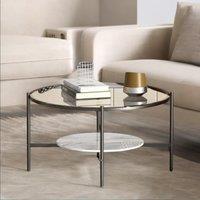 Pirlo Plush 2 Tier Round Faux Marble Glass Coffee Table Heavy Duty in Black