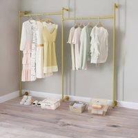 Pirlo Plush Industrial Heavy Duty Pipe Wall-Mounted Floating Shelf With Hanging Rails in Gold