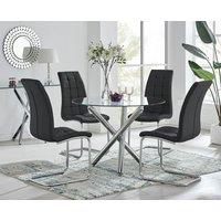 FurnitureboxUK Selina Round Glass Chrome Leg Dining Table & Murano Chairs in Black | Size: 4 Person