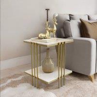 Pirlo Plush 2 Tier Square Faux Marble Side Table Gold