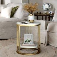 Pirlo Plush 2 Tier Round Faux Marble Accent Coffee Side Table in Gold