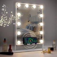 Hollywood Mirror with Lights Bluetooth and Wireless Charger Vanity Mirror 12 LED Light Up 360Rotation