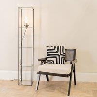 ValueLights Gobie Metal Frame with Glass Storage Shelf Floor Lamp in Black