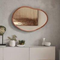 Pirlo Plush Small Irregular Wooden Vanity Wall Mirror For Bedroom Living Room in Brown
