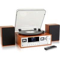 Denver Record Player Hi-Fi System - CD Player, DAB+ & FM, Bluetooth, Wooden Body & Speakers in Light Brown