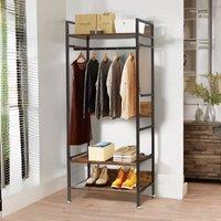 Pirlo Plush Industrial Rustic Open Wardrobe Garment Rail With Storage Shelves in Brown
