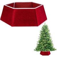 Shatchi 26.8Inch Christmas Tree Skirt Foldable Sequin Xmas Tree Stand Base Cover Collar Trunk Basket Ring for Tree Decorations in Red | Size: 1 Pack