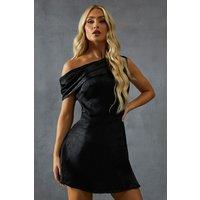 MissPap Women's Off Shoulder Tie Side Mini Dress in True Black | Size: 6