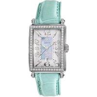 Gevril Women's Avenue of Americas Mini, Swiss Quartz Watch, White/Green MOP Dial, Calfskin Alligator, & Sapphire Crystal in Silver