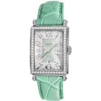 Gevril Women's Avenue of Americas Mini, Swiss Quartz Watch, White/Green MOP Dial, Calfskin Alligator, & Sapphire Crystal in Green