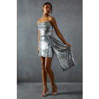MissPap Women's Sequin Corseted Bandeau Draped Bodycon Mini Dress in Grey | Size: 6