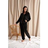 Pretty You London Women's Velour Hoody Jogger Set in Black | Size: 10-12